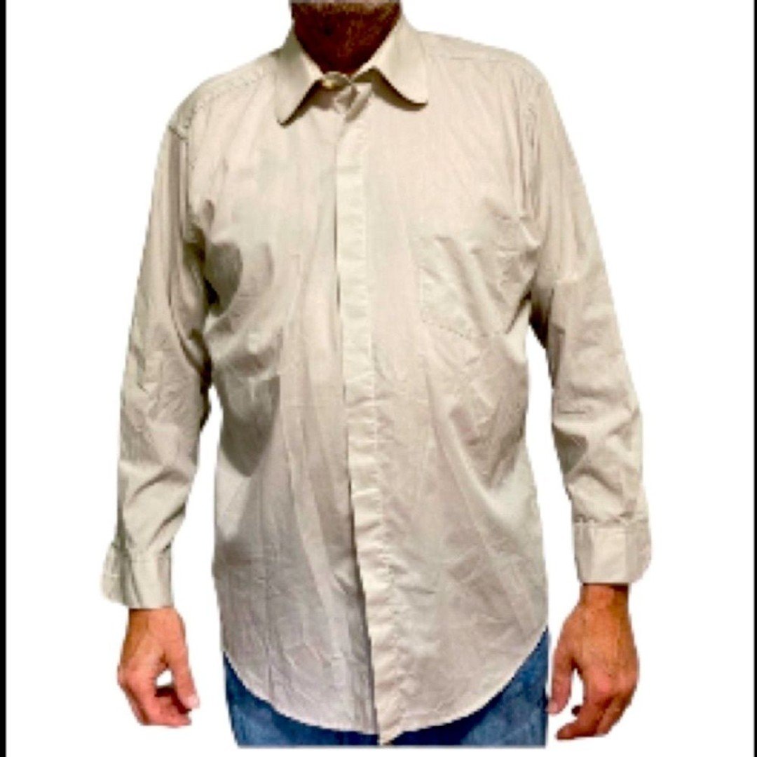 OLEG CASSINI Vintage Round Collar Long Sleeve Dress Shirt Men