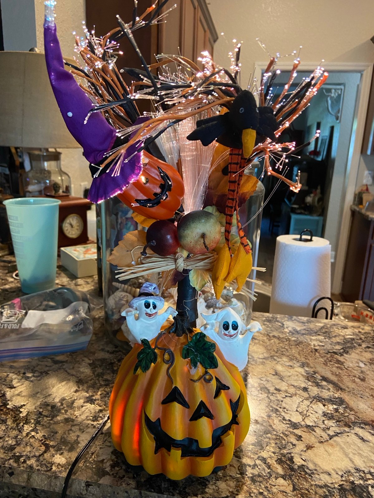 Vintage Glowing Fiber Optic 18 Halloween Light Up Tree in Box w/ power cord