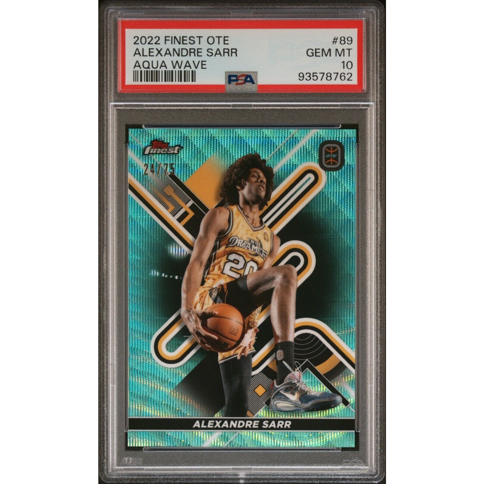 2022-23 Finest OTE- Alexandre Sarr /75 Aqua Wave Refractor PSA 10 #89 Gem Mint