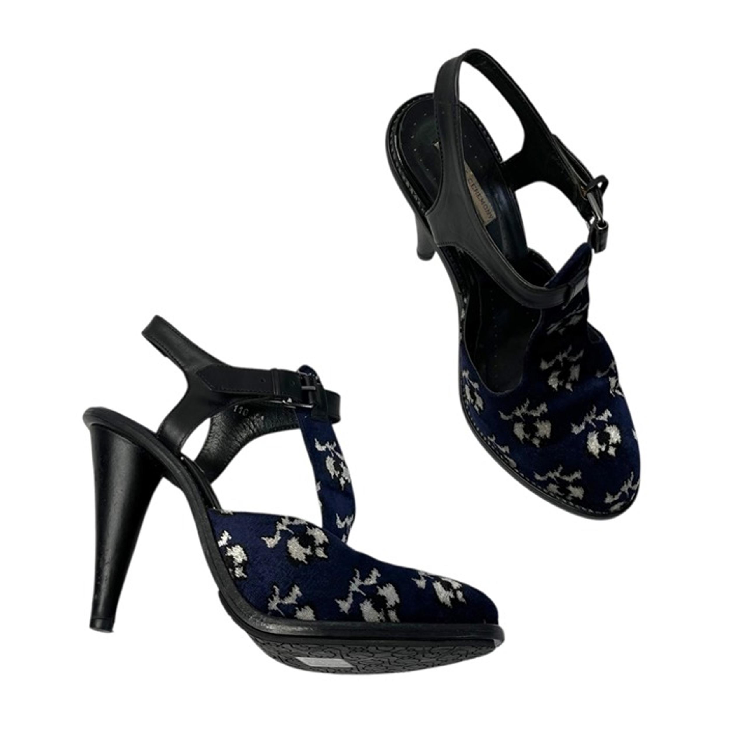 Opening Ceremony  Jeanette Black & Blue Velvet Floral High Heel Sandals 41 EU