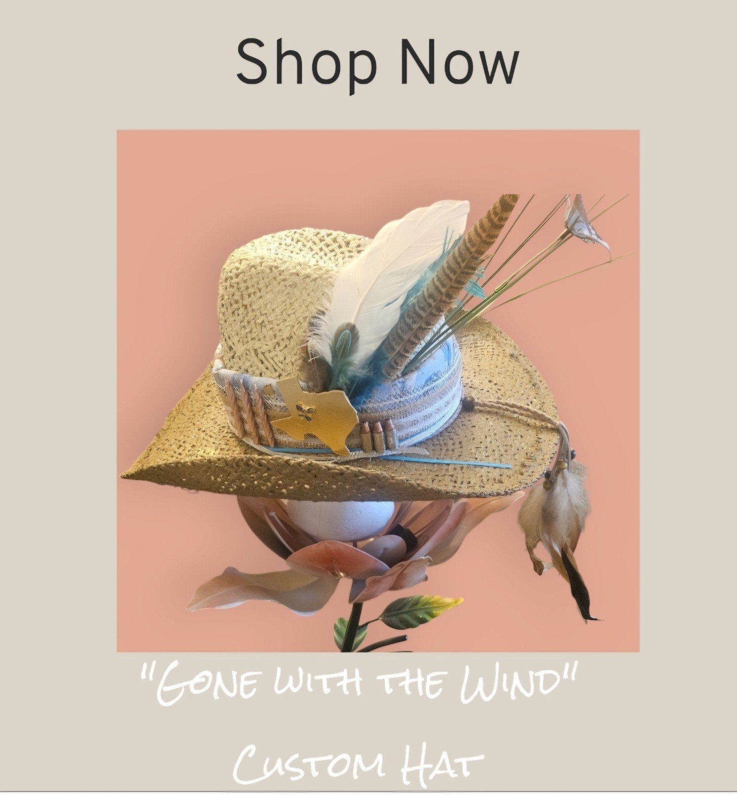 New Vintage Custom Cowboy Hat with beautiful feathers 7 1/4 size