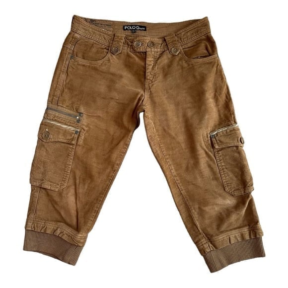 Vintage Women's Cropped Pants POLO G Jeans Cargo Brown Corduroy Low Rise Capris