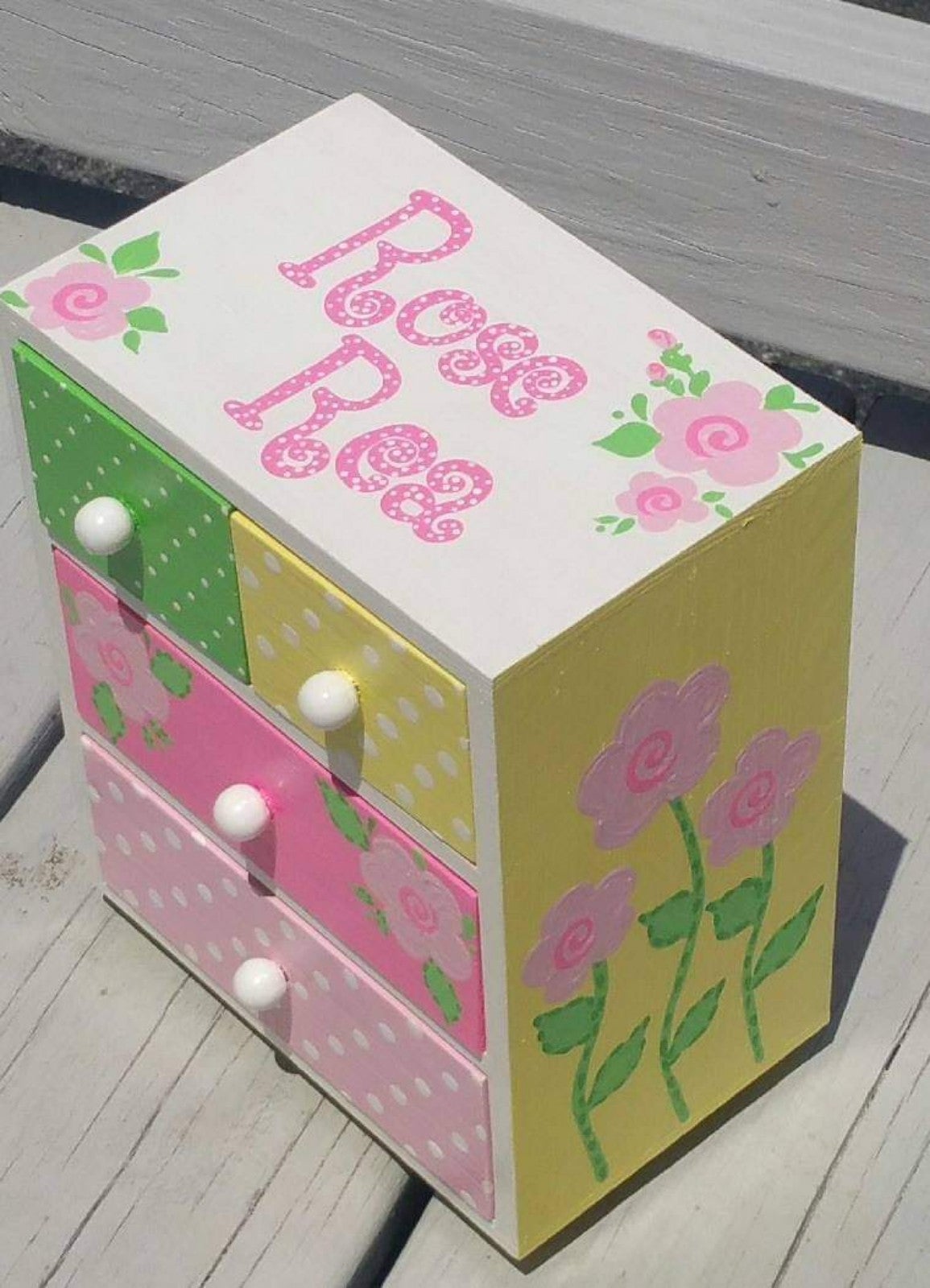 Floral Jewelry Box Pink and Yellow Box Personalized
