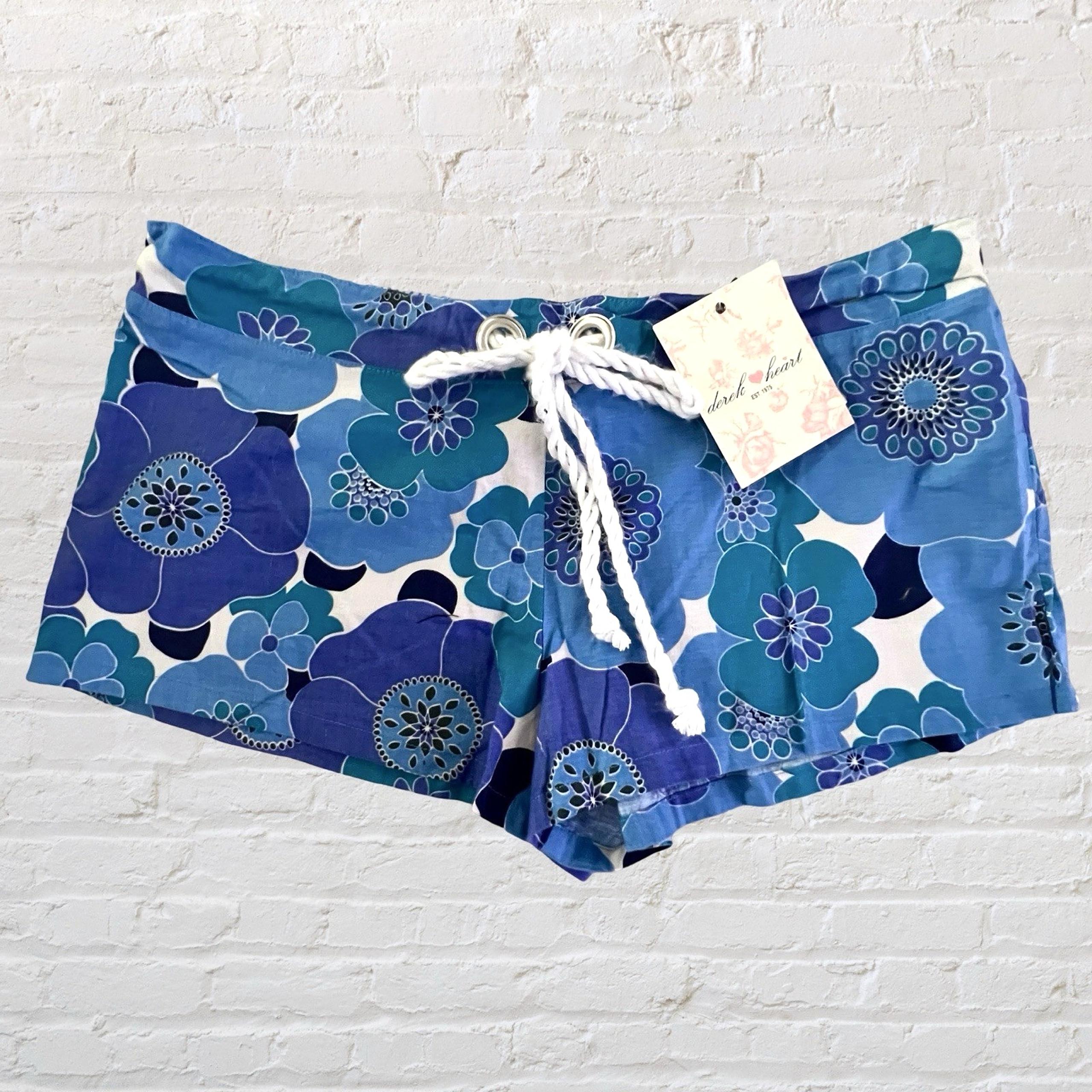Derek Heart Floral Drawstring Baggies Shorty Shorts Size L Colorful Lounge NWT