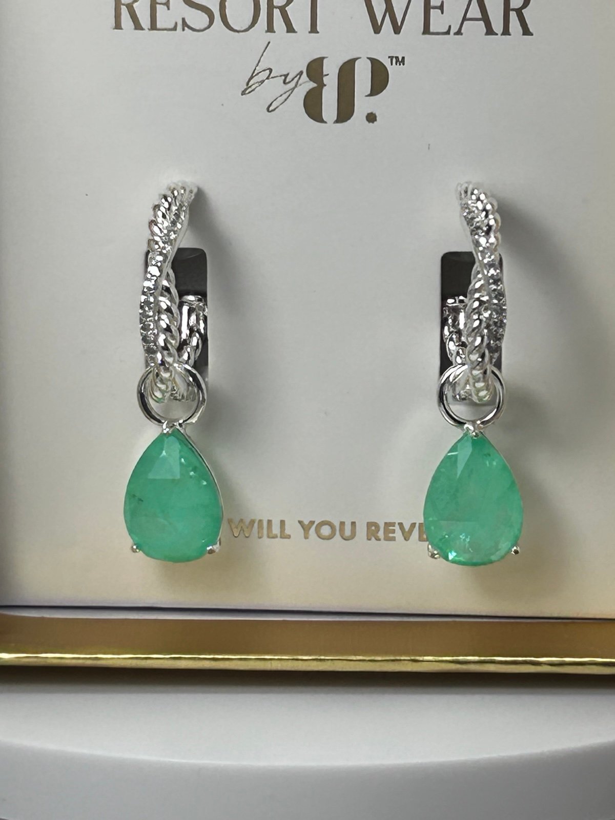 Bomb Party Resort Wear The Odessa Earrings Mint Tourmaline Silver Plating Hoops