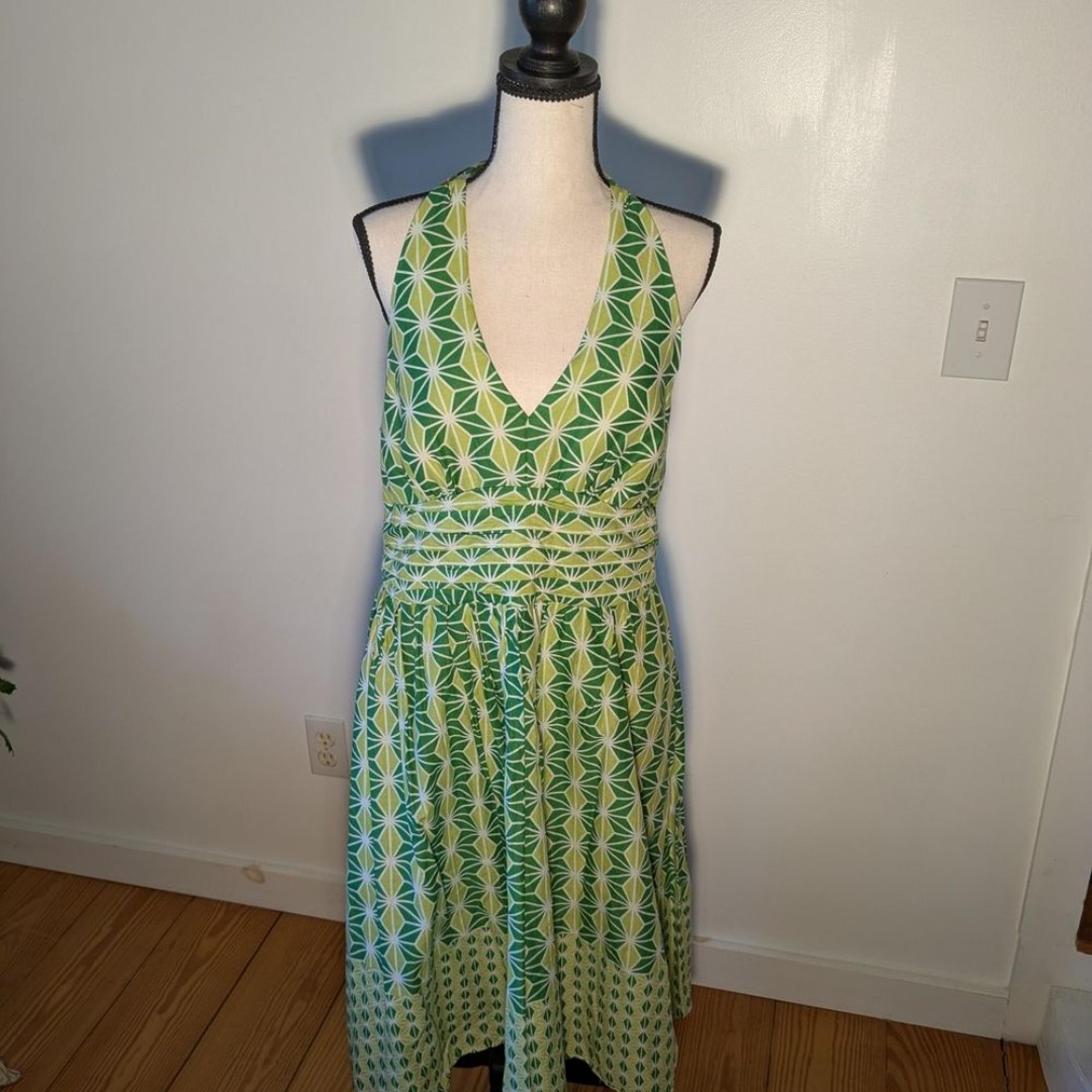 Robbie Bee Green Geometric Halter Dress 14