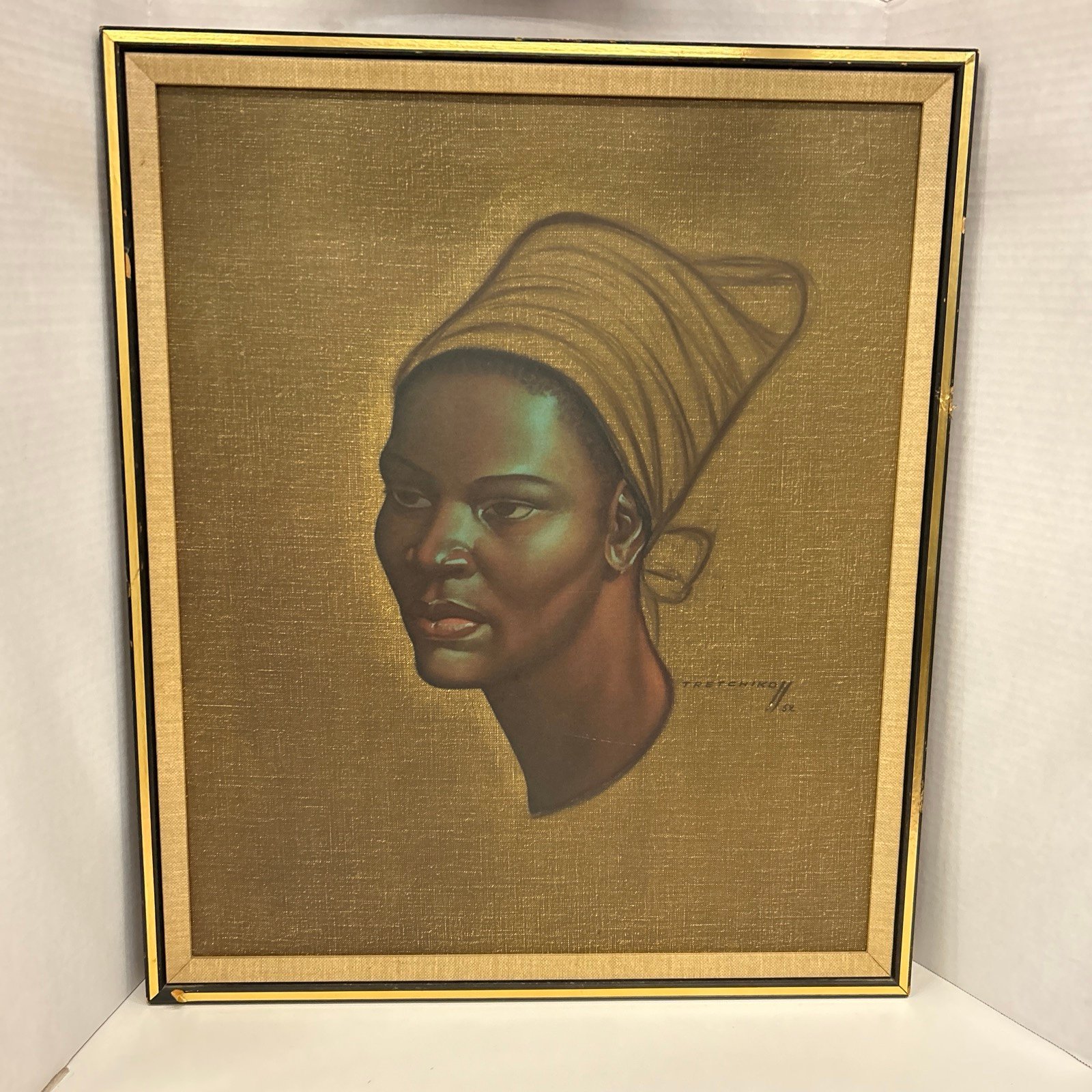 ZULU Girl TRETCHIKOFF Painting 1952 SIGNED Woman Africa ART PRINT Green Lady MCM