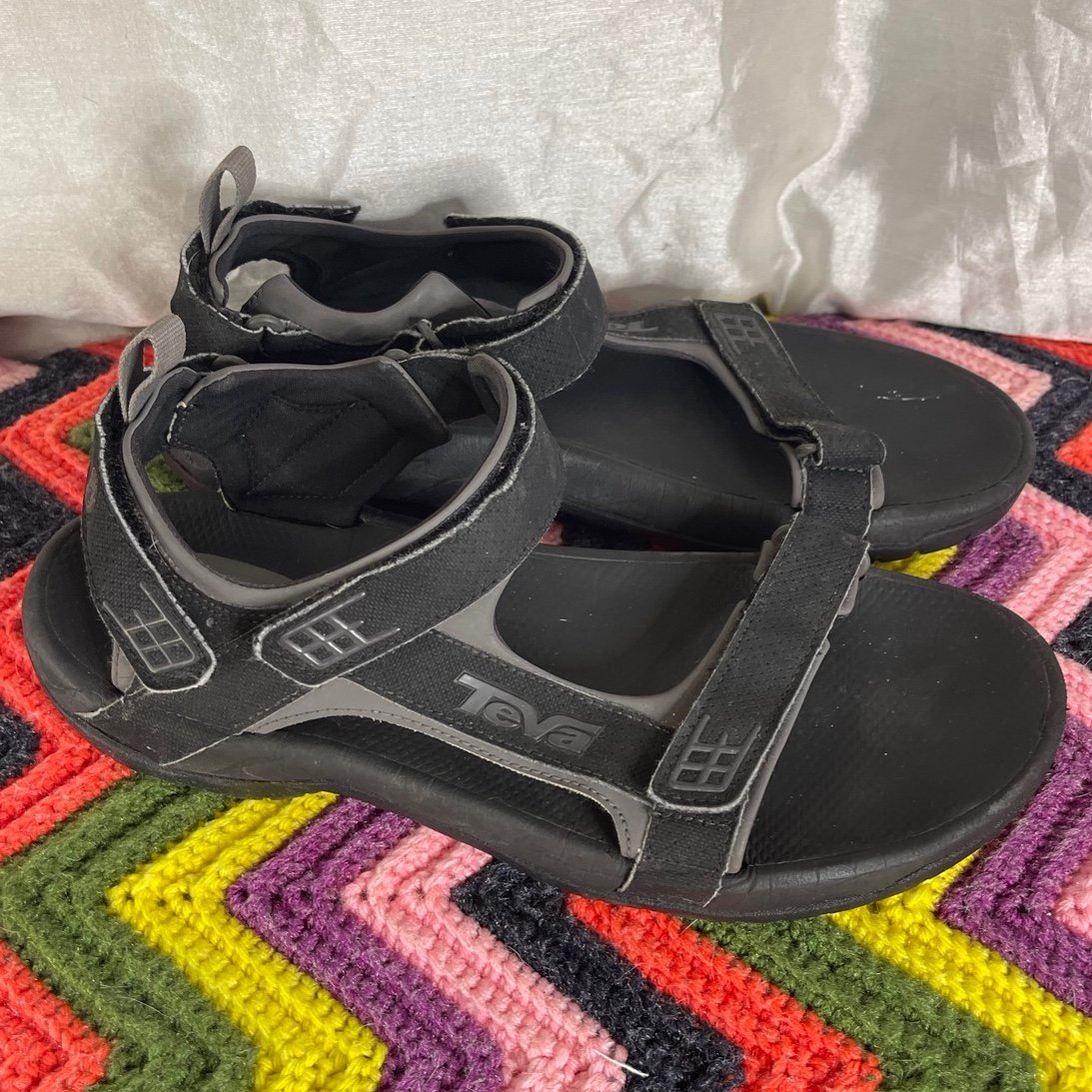 Teva Black Grey Water River Rubber Sole Velcro Strap Sandals