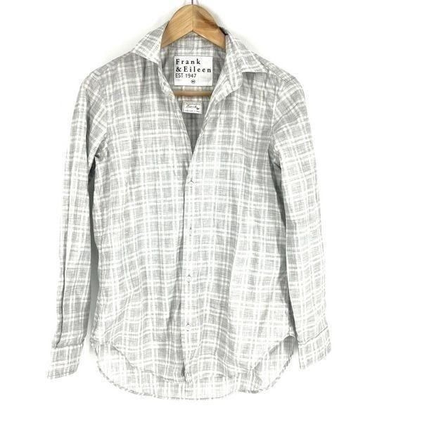 Frank Eileen Shirt Size XS Womens Gray White Button Up Frank Cotton Plaid Top