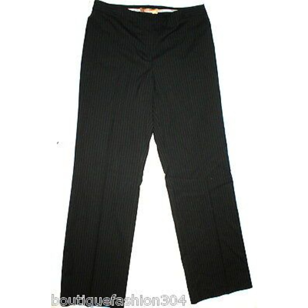 NWT 100 Ellen Tracy Straight Leg Pants Work 6 Black Stripes 30 X 32 Womens New
