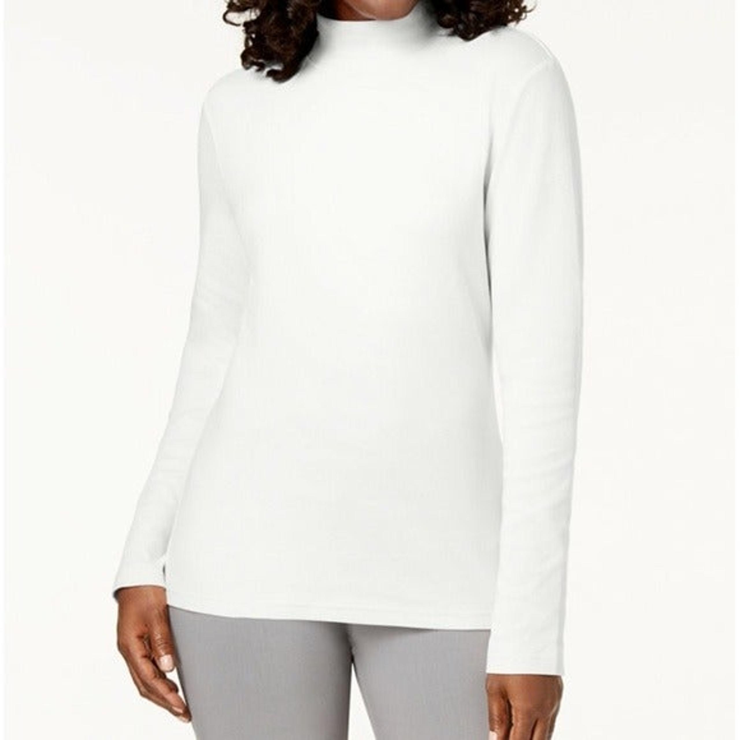 Petite Long-Sleeve Mock-Neck Cotton Top