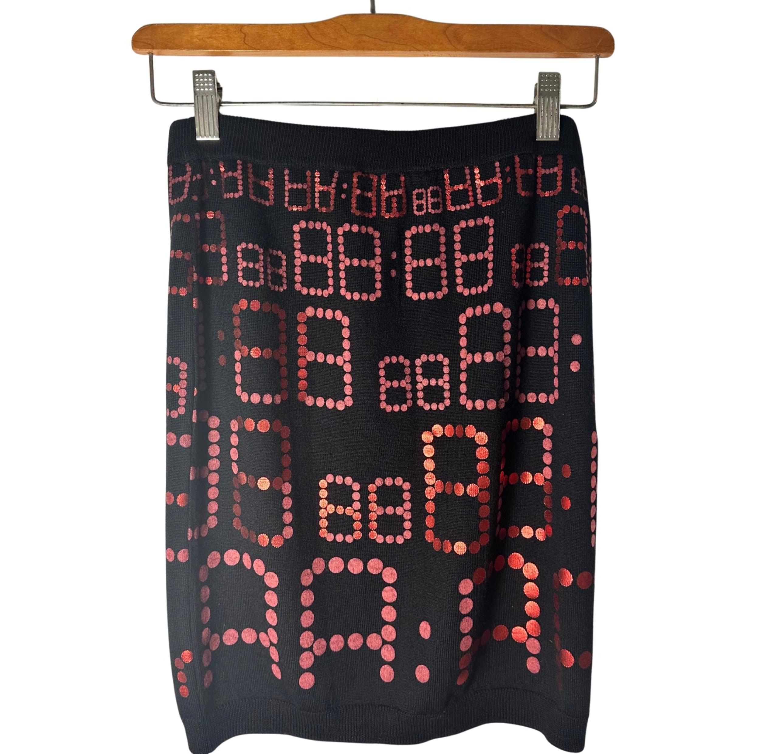 MOSCHINO Couture Red Metallic Scoreboard Black Mini Skirt SZ 6 Made In Italy EUC