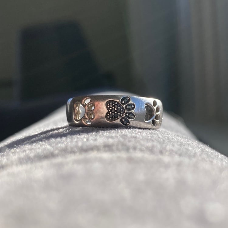 Black Diamond Paw Print Ring
