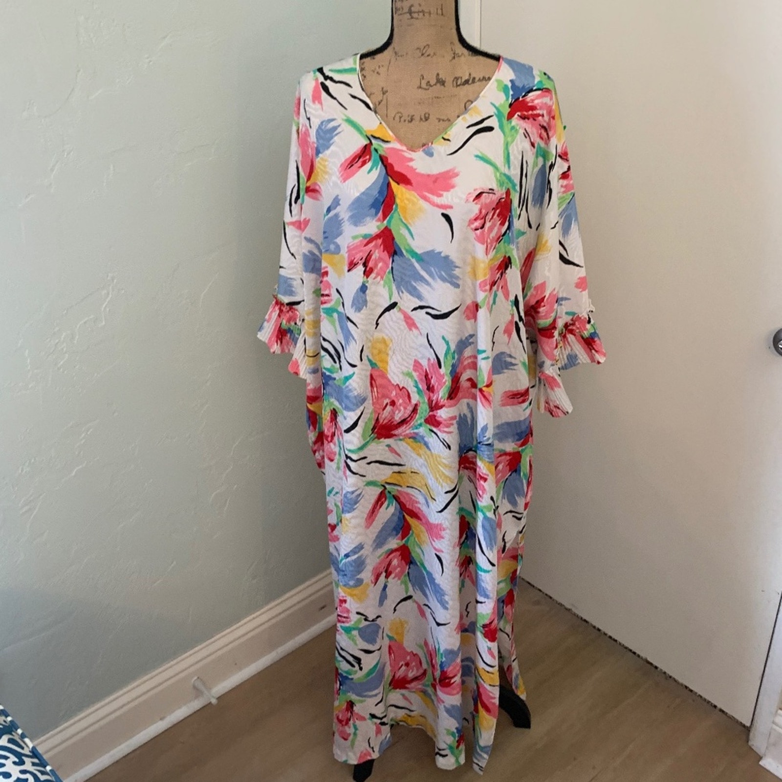 Vintage Mary McFadden Satin Kafka Caftan Muumuu Dress
