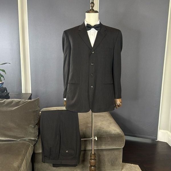 Men’s Linea Uomo 100% Wool Pinstripe 2Piece Formal Suit Jacket 44 Pants 38 (*39)