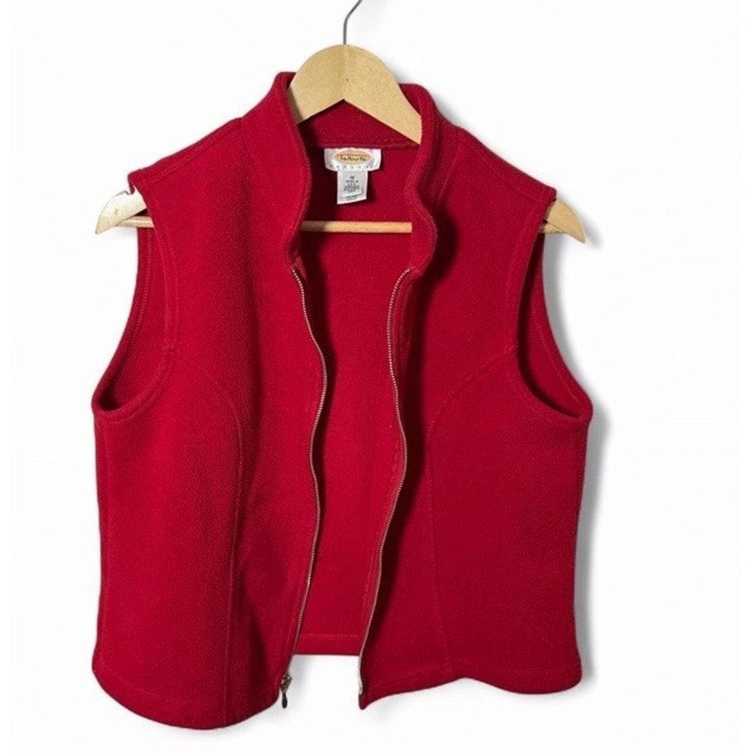Vintage Petites Red Zip Fleece Vest Size M USA Made 100% Polyester Cozy - Talbots