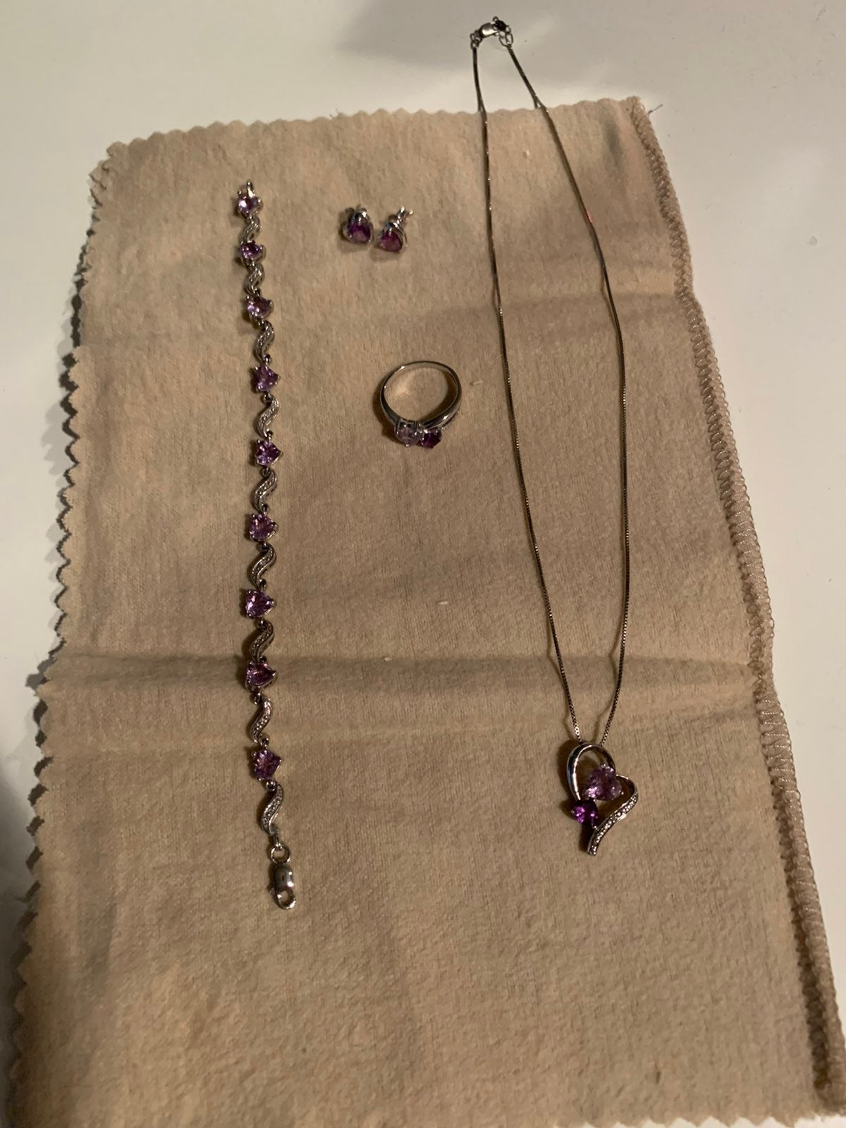 Amethyst and Sterling Silver Heart Shaped Set