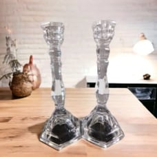 Tiffany & Co. Candlestick Pair Lead Crystal Classic Style Signed 9 Tall Vintage