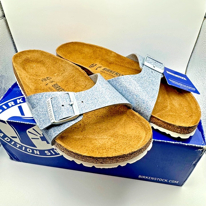 BIRKENSTOCK Madrid Sparkling Light Silver Birko-Flor Womens Sandals Sz 43/US 12