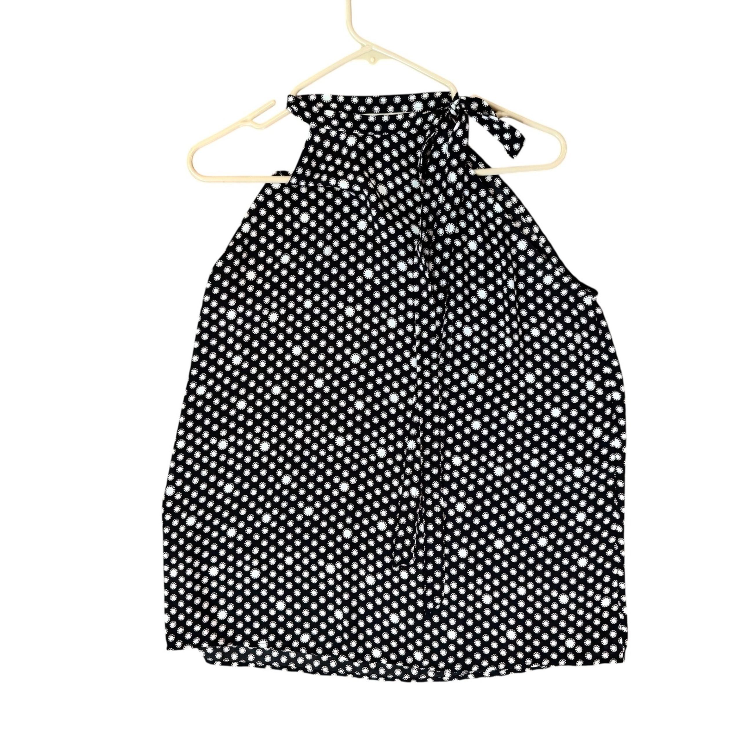 LOFT Halter Top Sleeveless Tie Neck Blouse Black White Polka Dot M