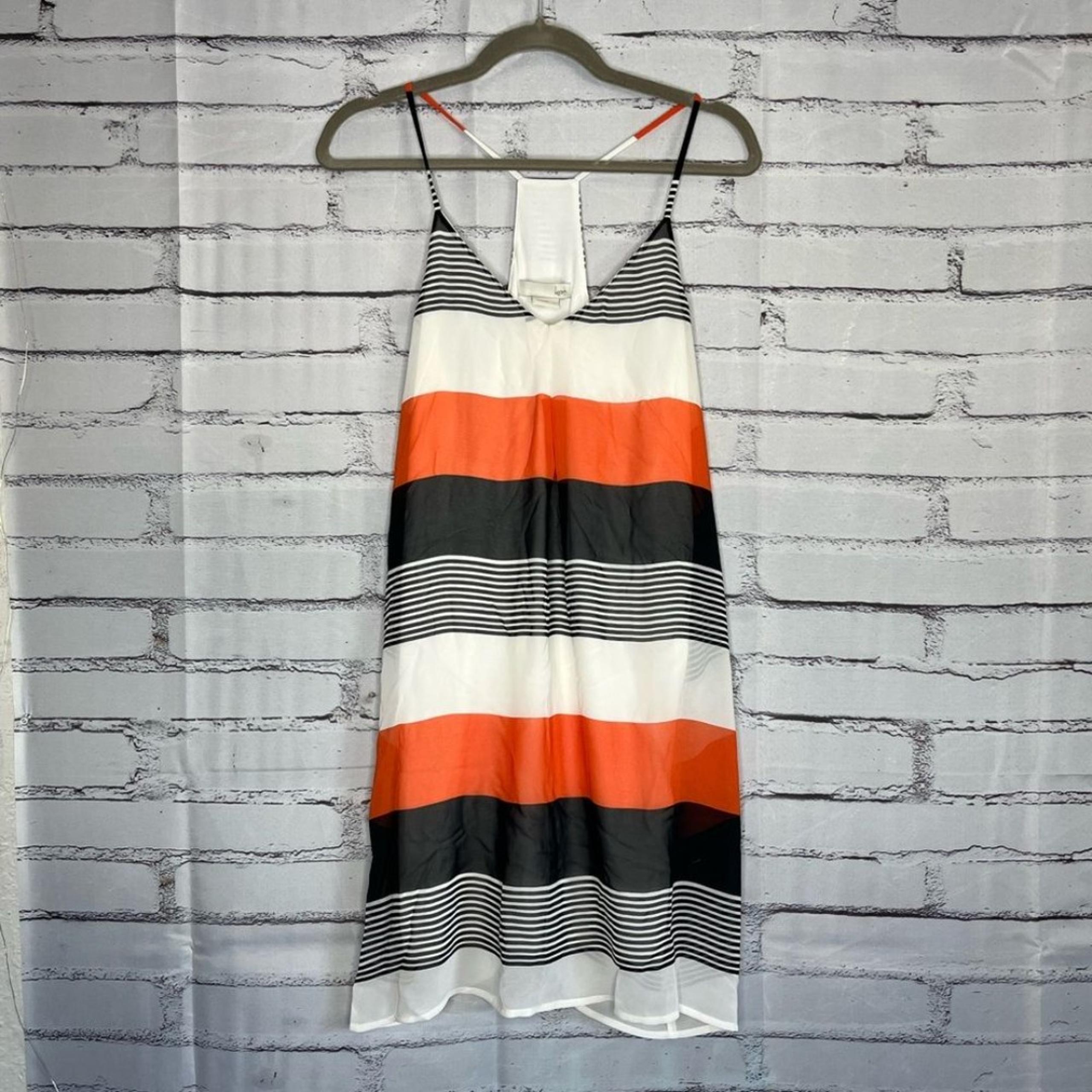 Kersh Bold Striped Sleeveless Dress SZ L Orange Black White Modern Summer Y2K