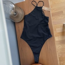 Tan + Lines by Sivan Ayla High Neck One Piece Back Ties Black XXL
