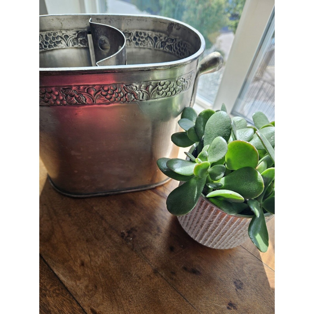 Vtg Pottery Barn Wine Champagne Ice Bucket Cooler w/ Divider Grapevine Scroll