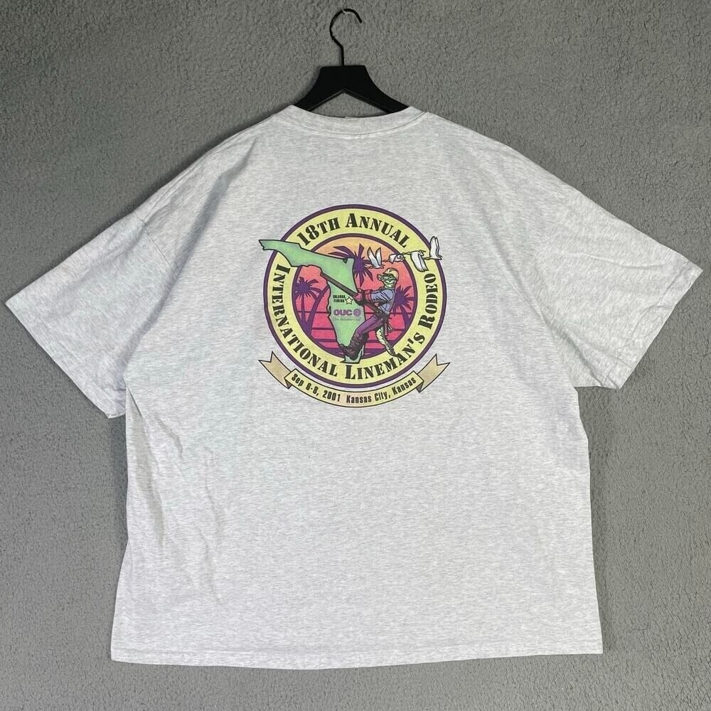 Vintage 2001 International Lineman's Rodeo Graphic T-Shirt Gildan Gray XXXL