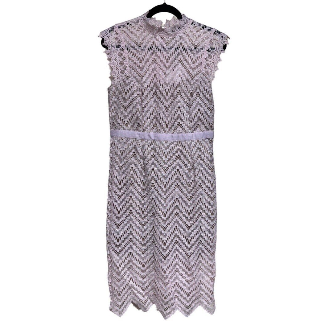 Bardot Lace Sleeveless High-Neck Sheath Midi Dress Soft Pink Women’s Size 8