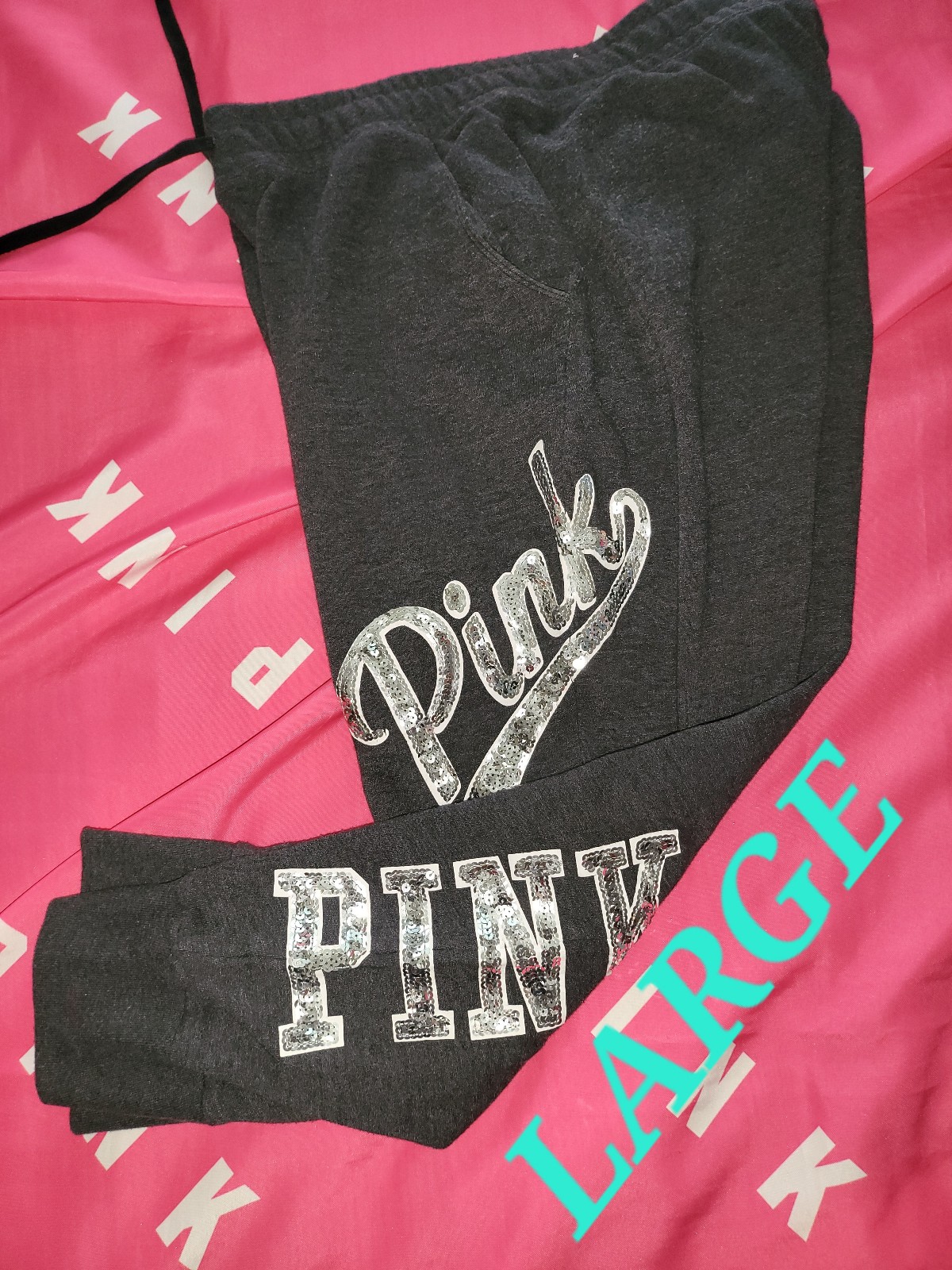 VICTORIA SECRET PINK BLING SEQUIN JOGGERS SIZE **LARGE