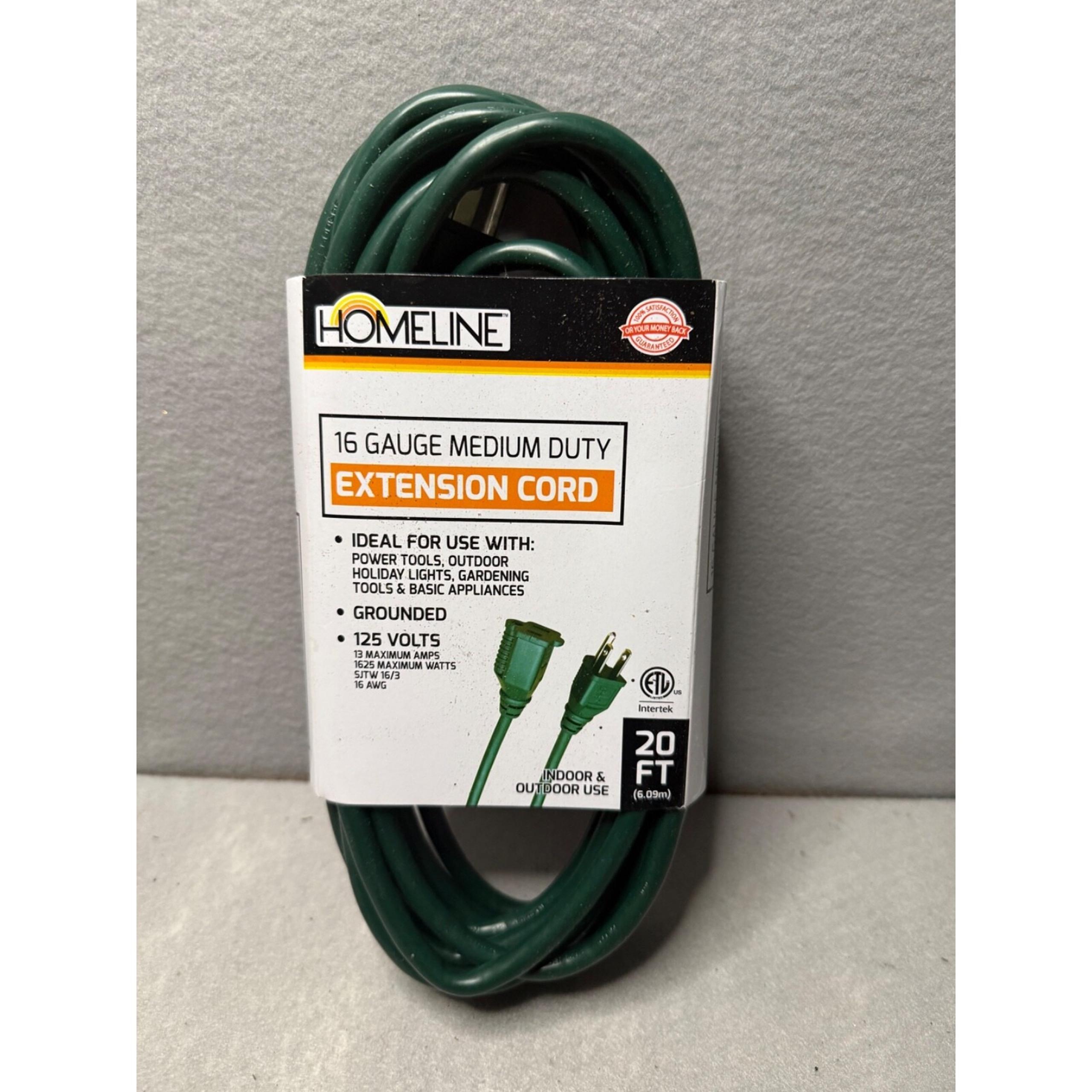 Homeline NEW 20 ft. Indoor / Outdoor rated extension cord 16 GA GREEN color