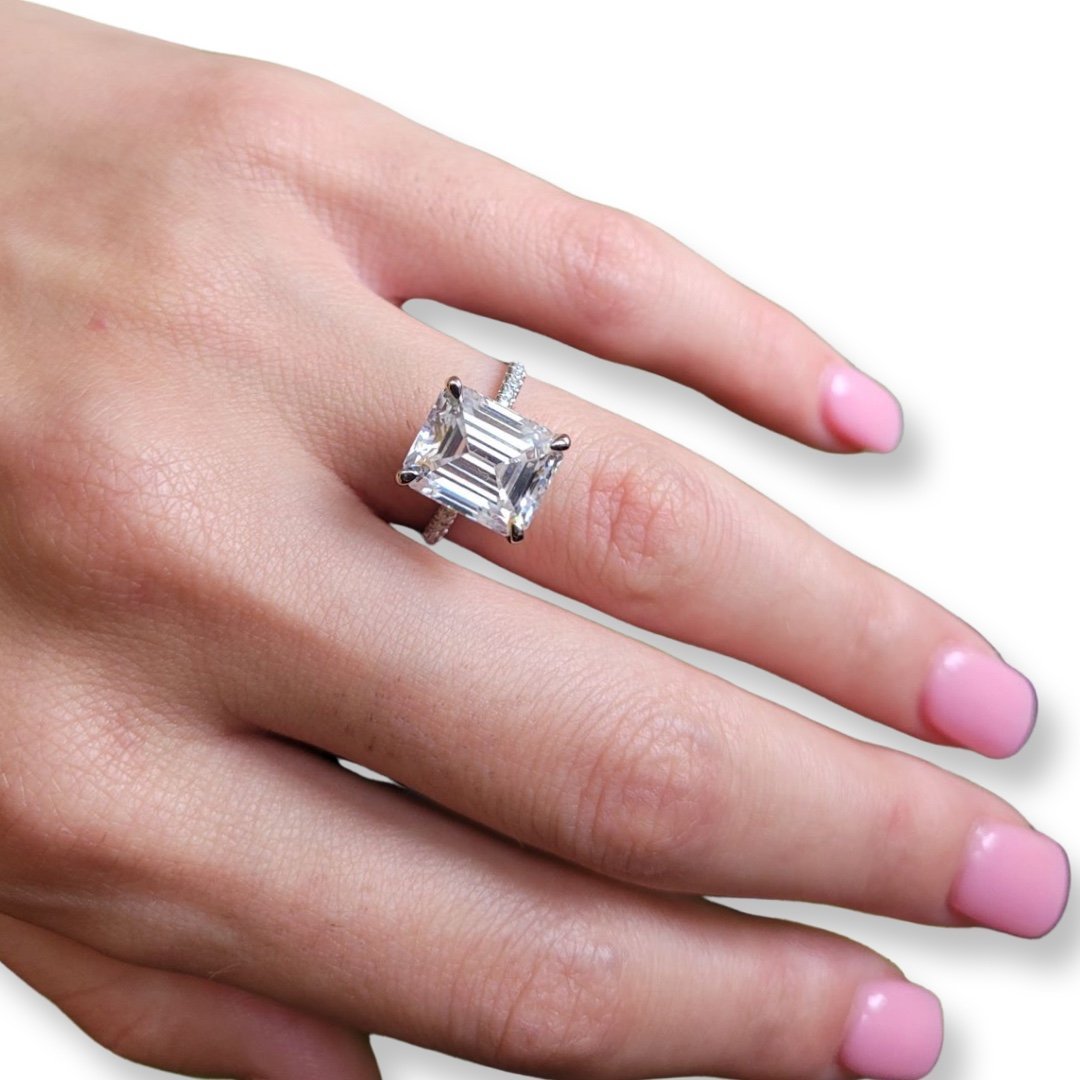 *SALE* 5CT Emerald Cut Moissanite 14k solid white gold Engagement ring size 6