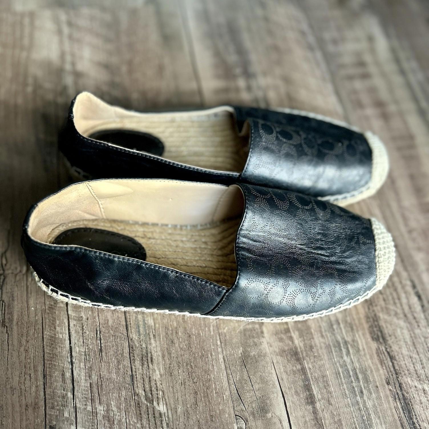 COACH Carley Soft Leather Espadrille Flats Black SIZE 6.5 US