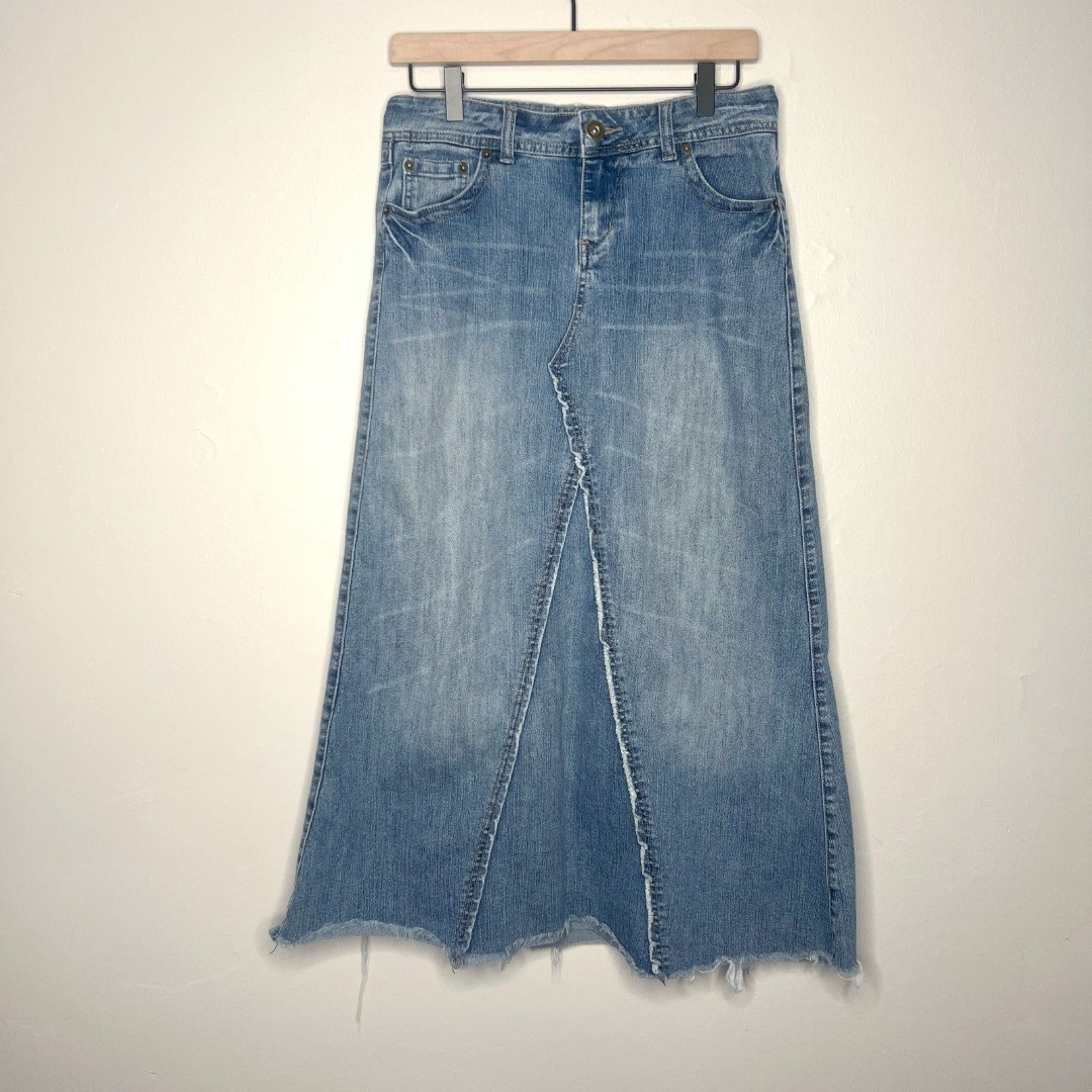 Mudd VTG Womens Midi Jean Skirt Size 3 Blue Denim 90s Phoebe Lizzie McGuire
