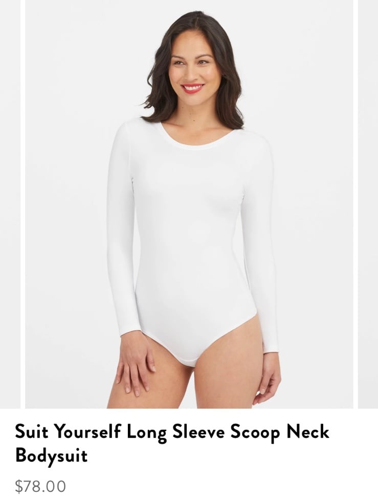 Spanx white Long Sleeve Scoop Neck Bodysuit