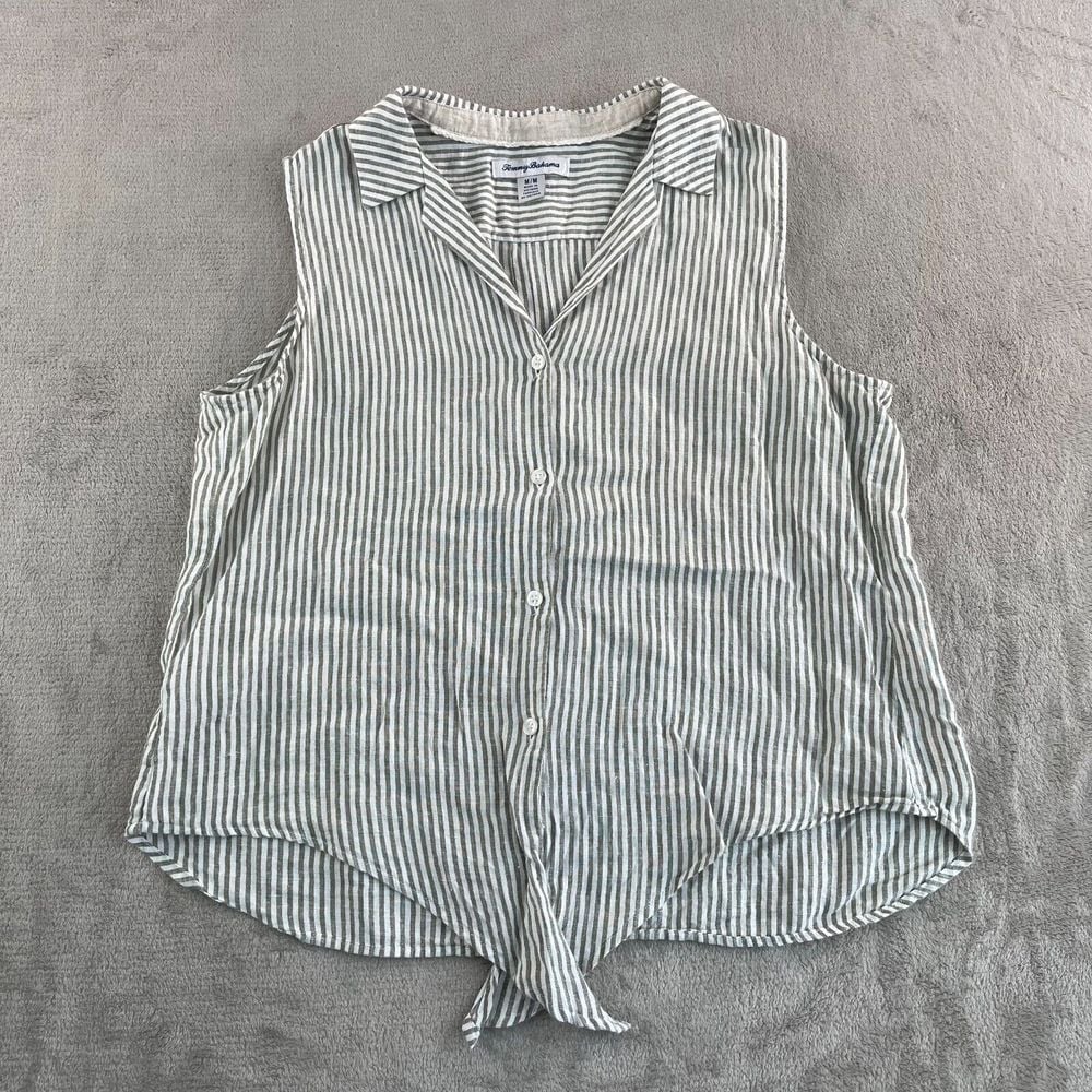 Tommy Bahama Coastalina Yacht Me Knot Sleeveless Shirt Women Medium Linen Blend