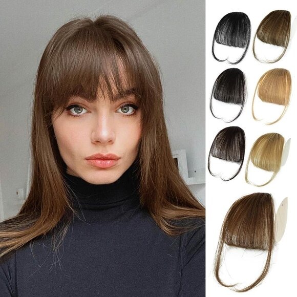 New Medium Brown Bangs Wispy Curved Fringe Hair Clip-in Hair Extension for Women