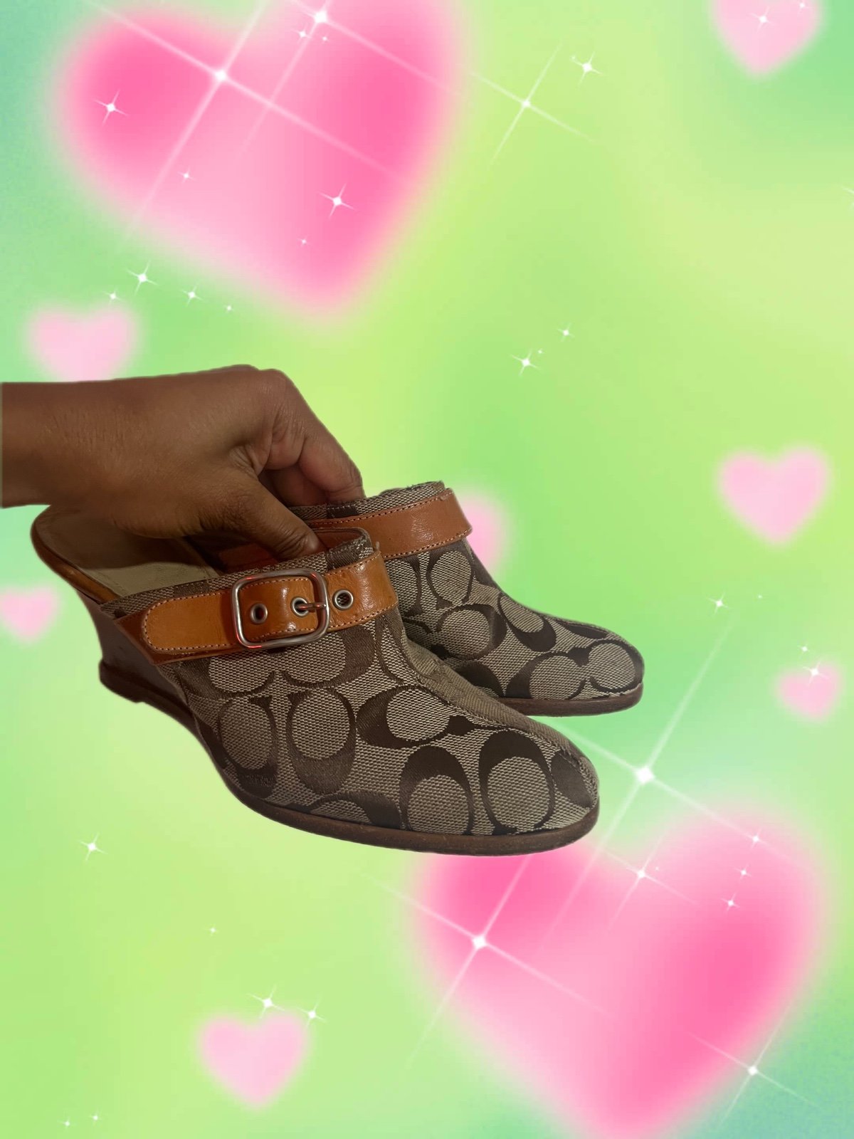Vintage Coach Monogram mules.