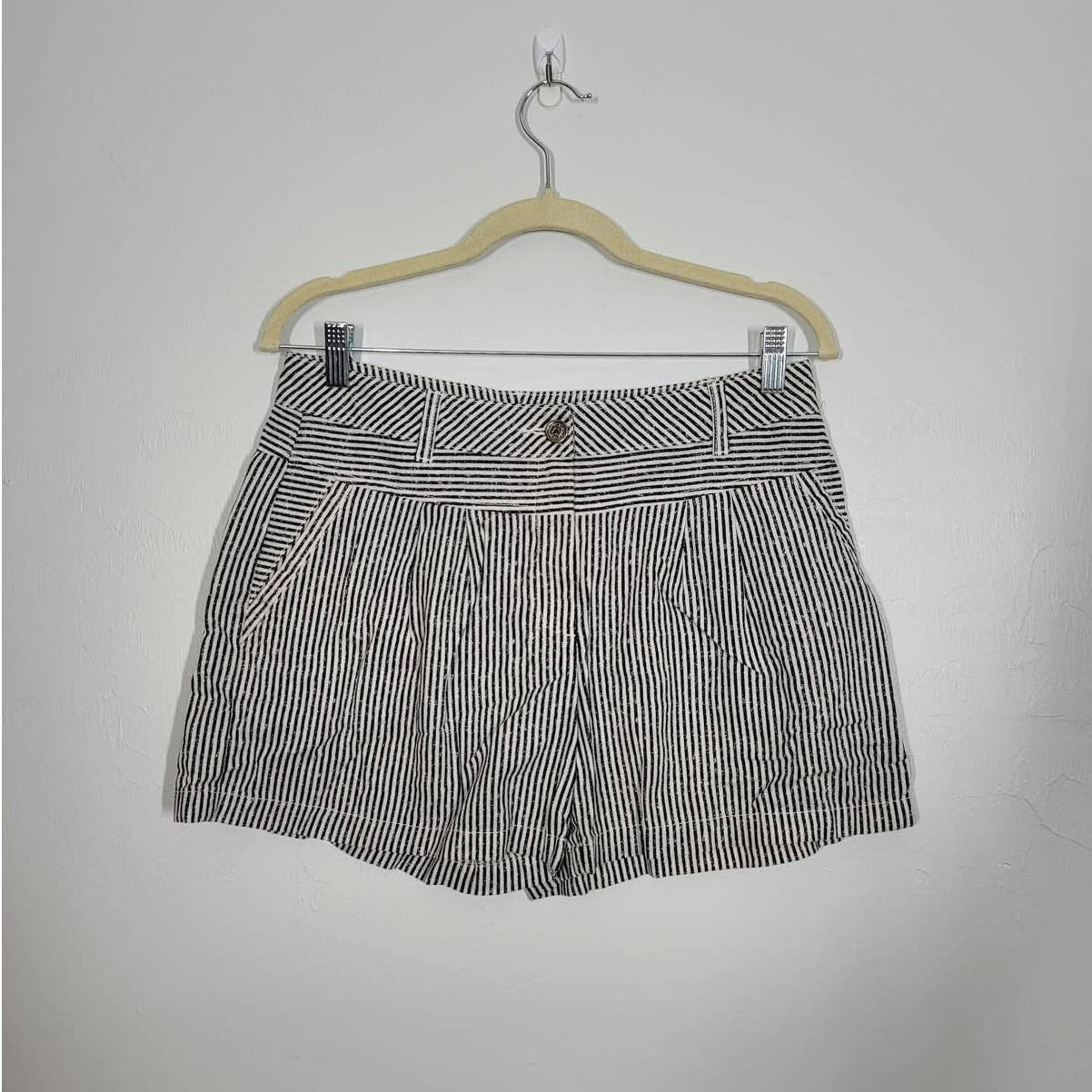 Vince Camuto Stripe Cotton/Linen Beach Summer Chino Zip-Fly Shorts Size 8 Black