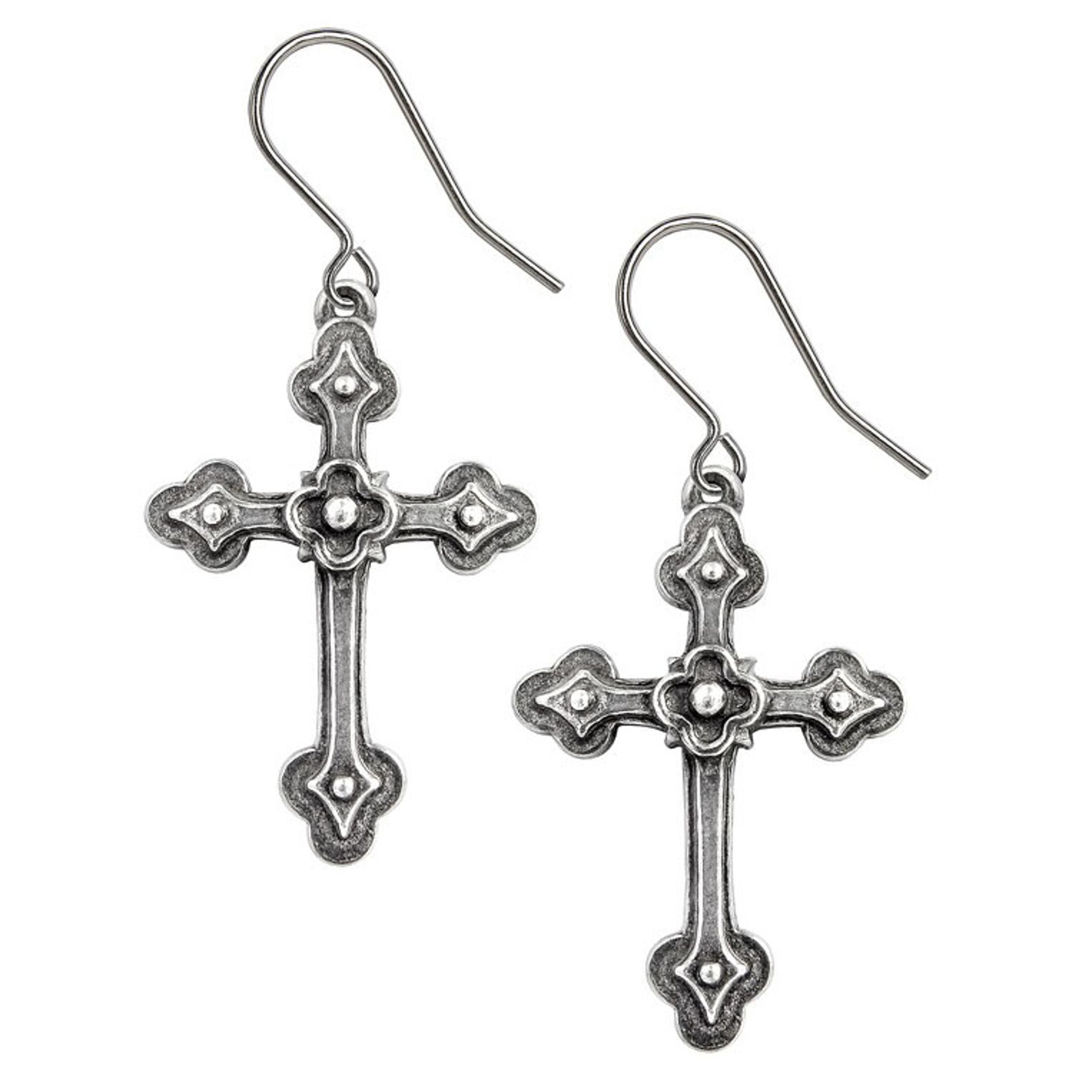 Alchemy Gothic Devotion Apostle Crosses Earrings Dangling Surg Steel Hooks E464