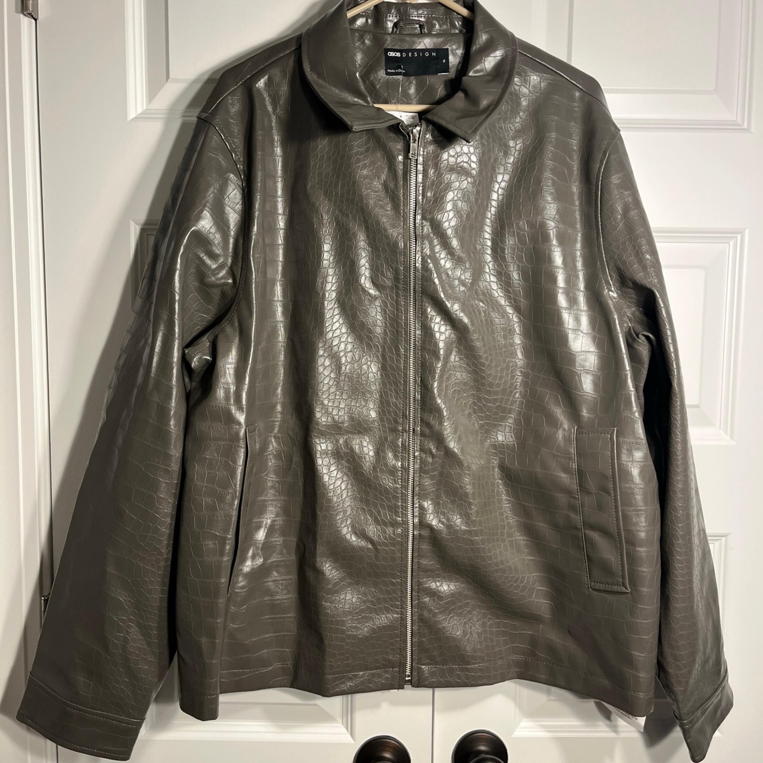 NEW ASOS DESIGN Harrington Faux Leather Jacket Men’s Size Extra Large Gray