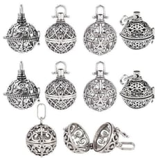 SUNNYCLUE 10Pcs 5 Styles Cage Charms Brass Locket Charms Stone Holder Necklace