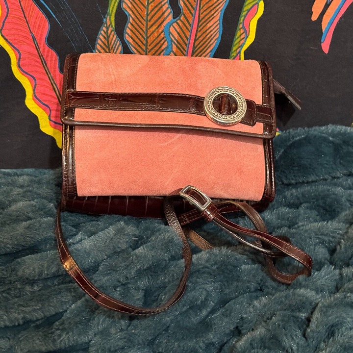 Brighton Suede + Croc Embossed Crossbody Organizer Bag, Dusty Pink + Brown
