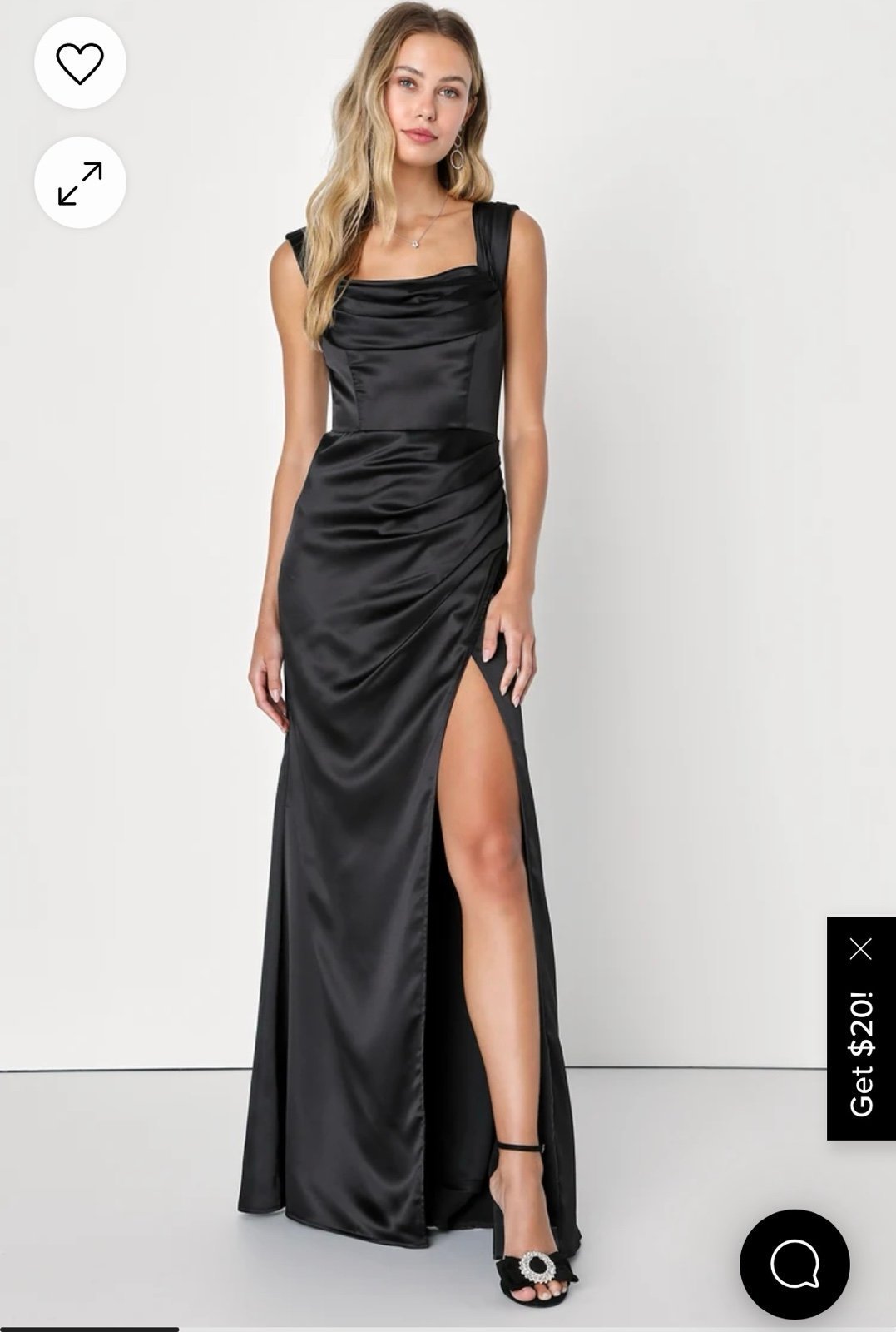 Lulus Stunning Arrival Black Satin Off-The-Shoulder Maxi Dress Medium Brand New