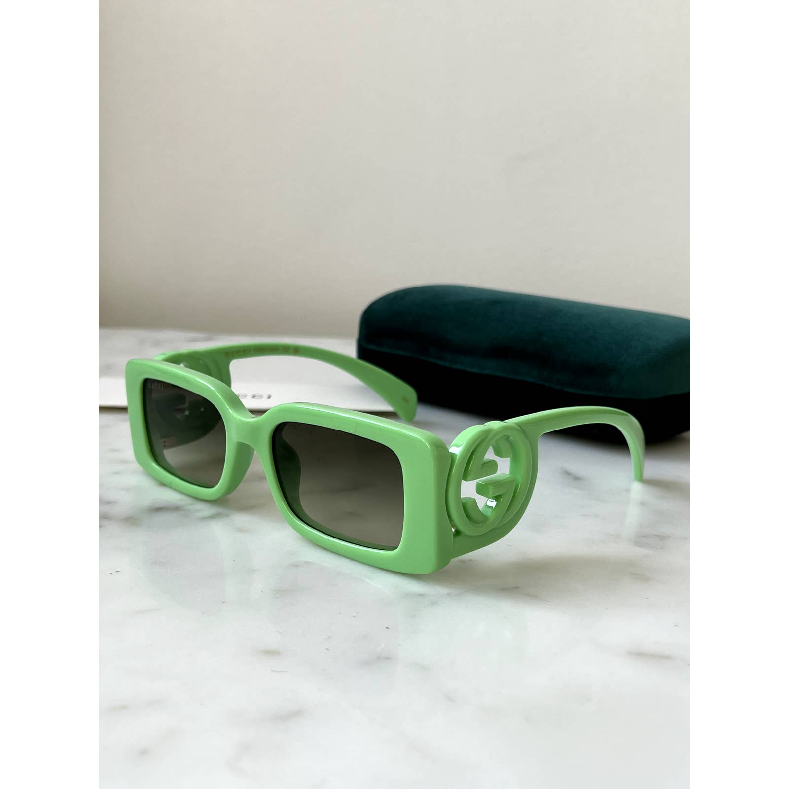 NEW Gucci GG1325S Slim Green Neon Logo Sunglasses