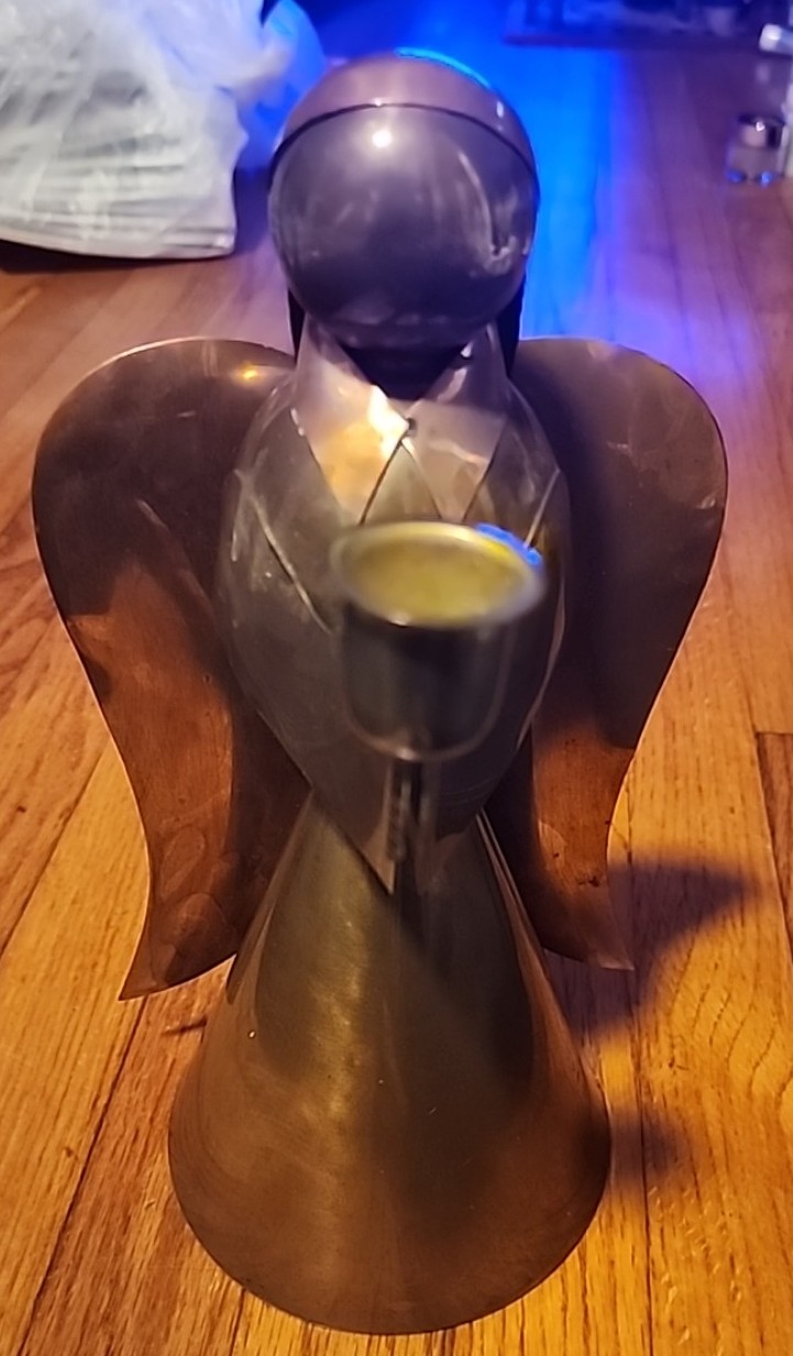Vintage Angel Pillar Candle Holder Brass & Copper Mid-Century Modern H-12 × B-5.