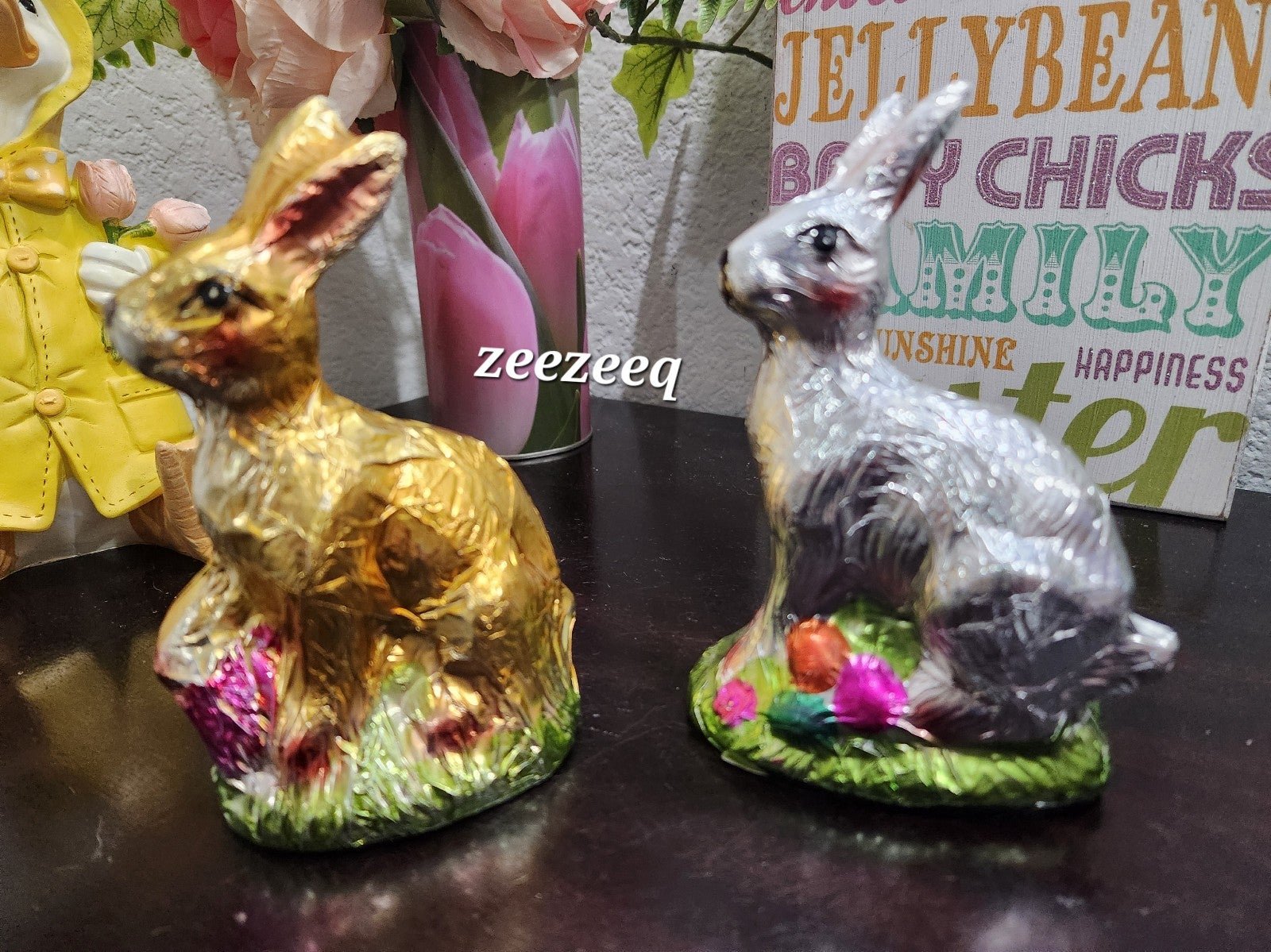 Easter gold silver faux foil chocolate bunny rabbits