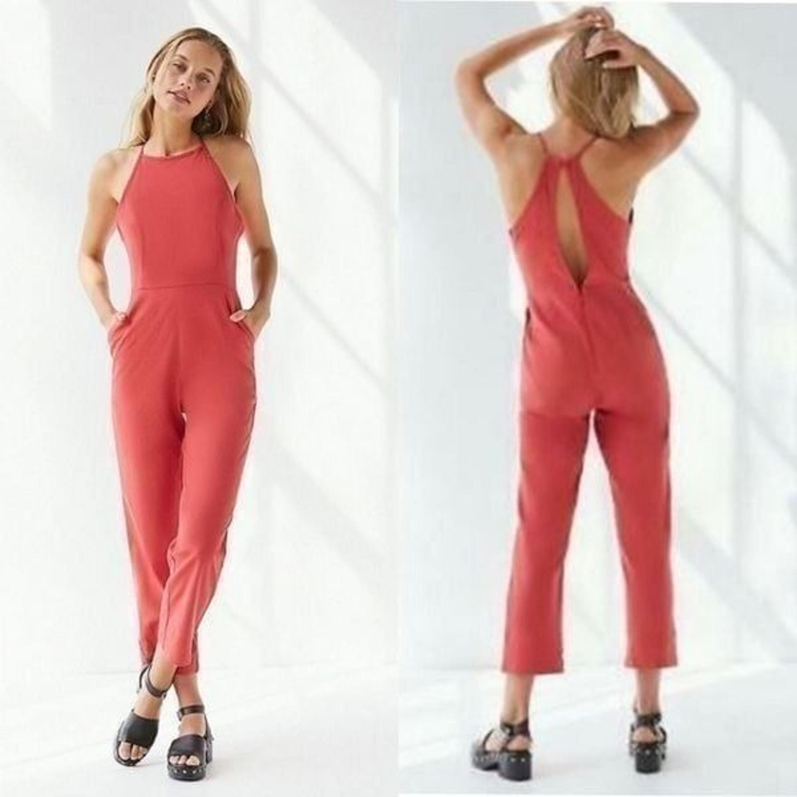 UO Hattie High Neck Linen Jumpsuit
