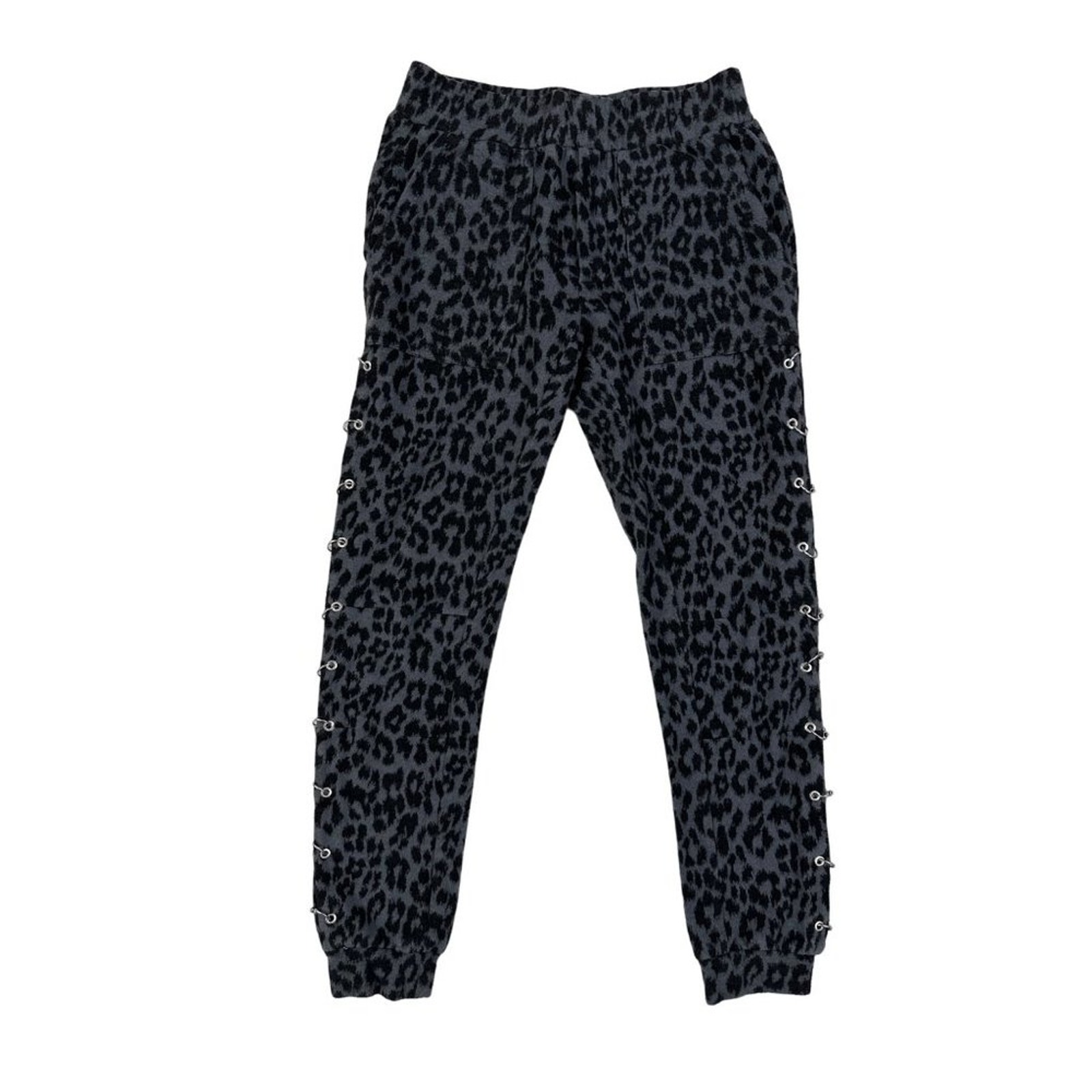 Kooples x Sport - Pierced Side Leopard Print Jogger Pants in Gray & Black