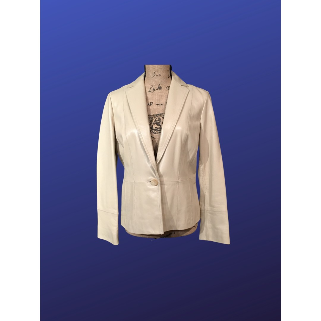 SIGRID OLSEN 100% LEATHER Blazer Jacket, BONE BEIGE, Size 6, NWOT